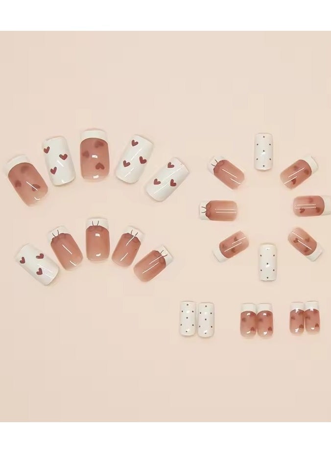 Goolsky - Hollow Heart Wearable Pink Press on Fake Nails Tips with Glue False Nails Design Butterfly Lovely Girl False Nails - Image 1