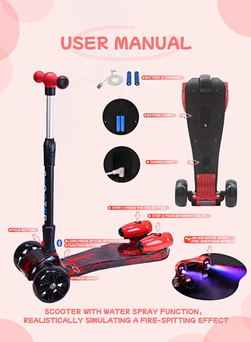 إيزي فيتشور سكوتر إيزي فيوتشر للأطفال بثلاث عجلات مع عجلات LED ومكبر صوت بلوتوث ورذاذ دخان - سكوتر ركل مائل للتوجيه للأعمار من 3 إلى 14 عامًا، ارتفاع قابل للتعديل وتصميم قابل للطي - Image 3