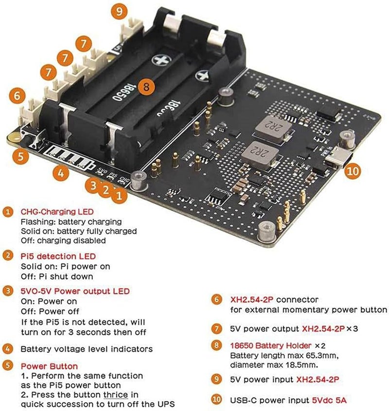 X1201 UPS Expansion Board With USB C And XH2 54 2P Connector For Mainboard - Image 5