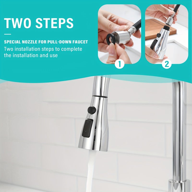 Chrome Replacement Kitchen Faucet Head With Three Functions Pull Down Spray Nozzle For Sink Use - Image 4