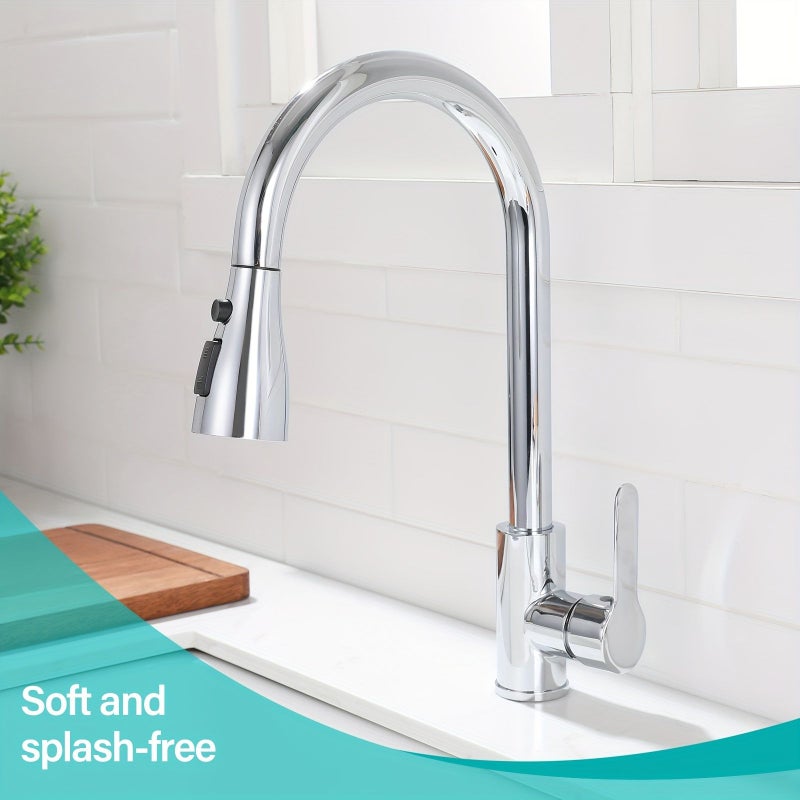 Chrome Replacement Kitchen Faucet Head With Three Functions Pull Down Spray Nozzle For Sink Use - Image 3