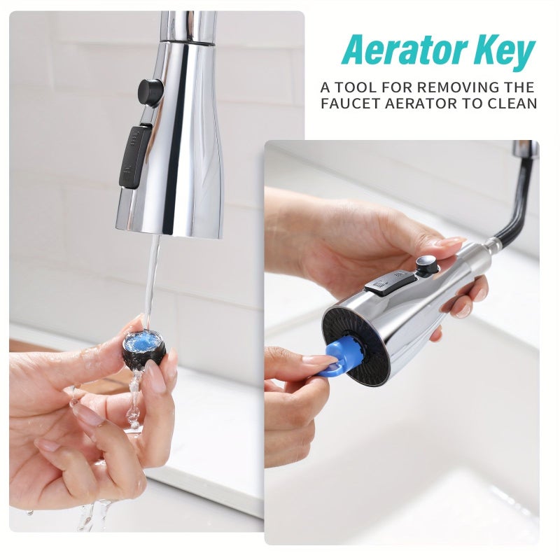 Chrome Replacement Kitchen Faucet Head With Three Functions Pull Down Spray Nozzle For Sink Use - Image 5