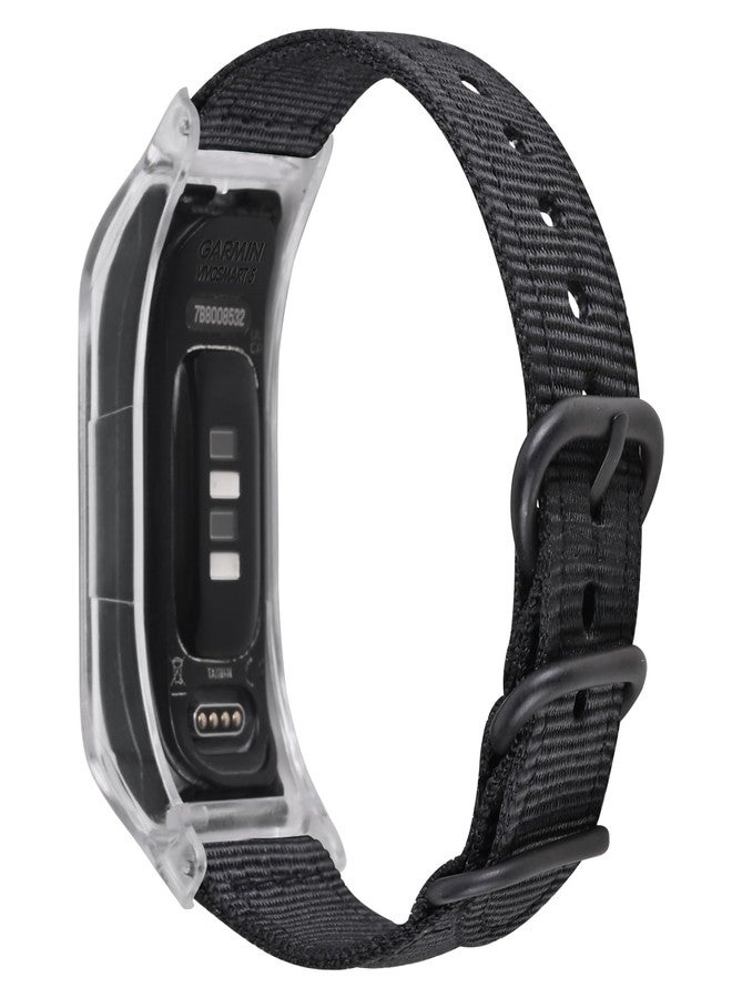 C2D JOY Canvas Nylon Bands Compatible with Garmin Vivosmart 5 tracker Replacement Bands withTransparent Case-Black - Image 1