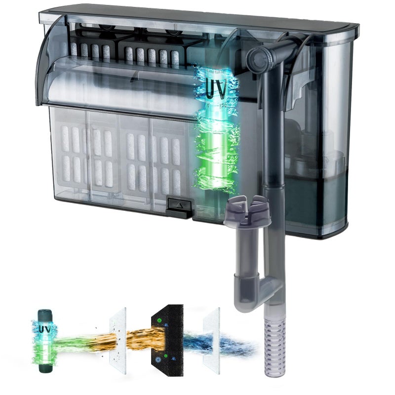 TARARIUM Large Hang on Back Aquarium Filter 264GPH for 2075 Gal Fish Tank w UV Light Surface Skimmer 13Stage Green Killing Deodorization Machine Saltwater Freshwater Crystal Clear Suspension Oxygen - Image 2