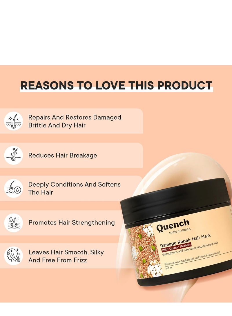 Quench Damage Repair Hair Mask with Quinoa Protein and Ceramides  Restores Dry and Damaged Hair  Strengthens Hair and Adds Shine  Made in Korea 200ml