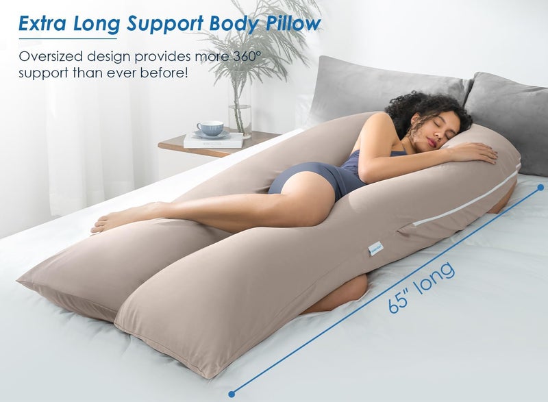 QUEEN ROSE Extra Long U Shaped Body Pillow, Cooling Pregnancy Pillows for Sleeping, 65 Inch Full Body Support Maternity Pillow for Adults, Support for Back, Hip, Legs for Pregnant Women, Nomad - Image 2
