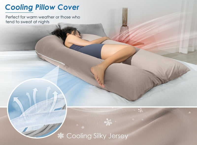 QUEEN ROSE Extra Long U Shaped Body Pillow, Cooling Pregnancy Pillows for Sleeping, 65 Inch Full Body Support Maternity Pillow for Adults, Support for Back, Hip, Legs for Pregnant Women, Nomad - Image 5