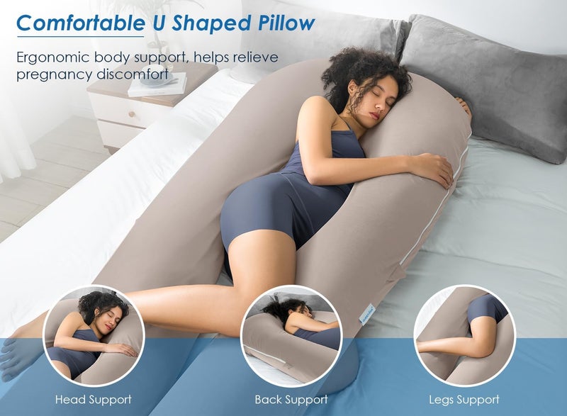 QUEEN ROSE Extra Long U Shaped Body Pillow, Cooling Pregnancy Pillows for Sleeping, 65 Inch Full Body Support Maternity Pillow for Adults, Support for Back, Hip, Legs for Pregnant Women, Nomad - Image 3