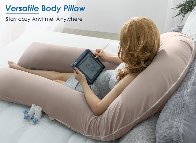 QUEEN ROSE Extra Long U Shaped Body Pillow, Cooling Pregnancy Pillows for Sleeping, 65 Inch Full Body Support Maternity Pillow for Adults, Support for Back, Hip, Legs for Pregnant Women, Nomad - Image 4