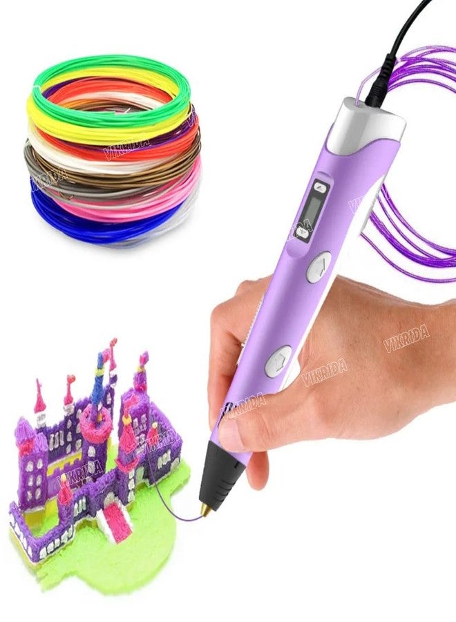 VikriDA 3D Printing Pen with LCD Display & 3 PLA Filament Colors | USB Powered 3D Drawing Pen for Kids & Adults – Multicolor - Image 1