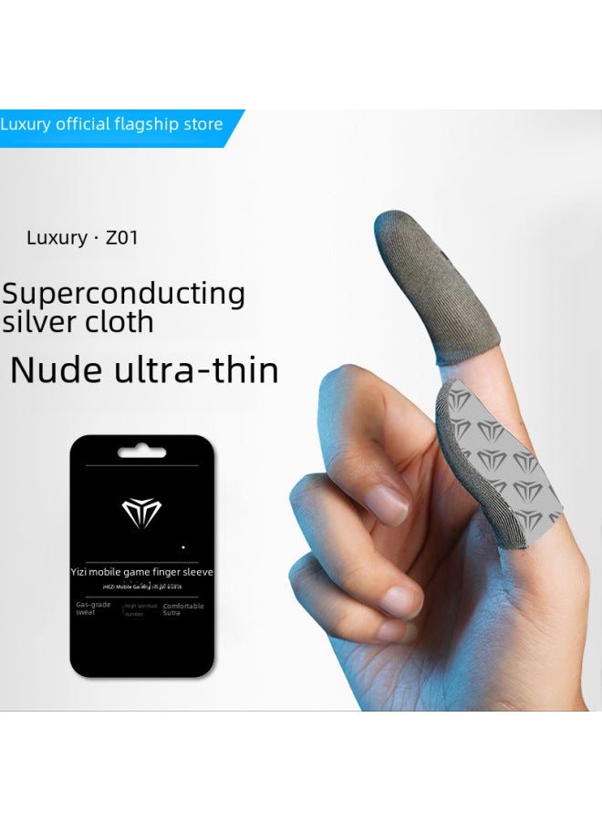 Luxury Esports Gaming Finger Sleeves Breathable Ice Silk Double-layer Fiber Sweat-proof Non-slip Mobile Game Finger Sleeves-Product Color:A Pair Of S03 【red_ultra Thin Glass Silver Fiber + Metal Sto - Image 2