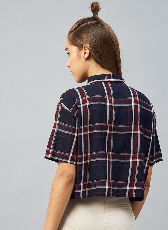 CHIMPAAANZEE Women Navy Blue Relaxed Boxy Casual Shirt - Image 5