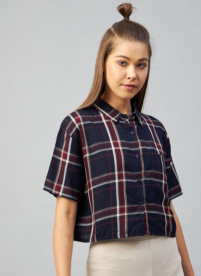 CHIMPAAANZEE Women Navy Blue Relaxed Boxy Casual Shirt - Image 3