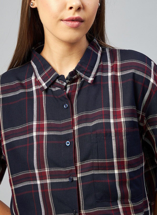 CHIMPAAANZEE Women Navy Blue Relaxed Boxy Casual Shirt - Image 2