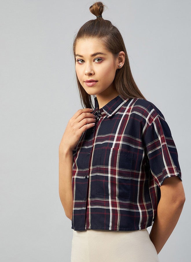 CHIMPAAANZEE Women Navy Blue Relaxed Boxy Casual Shirt - Image 4