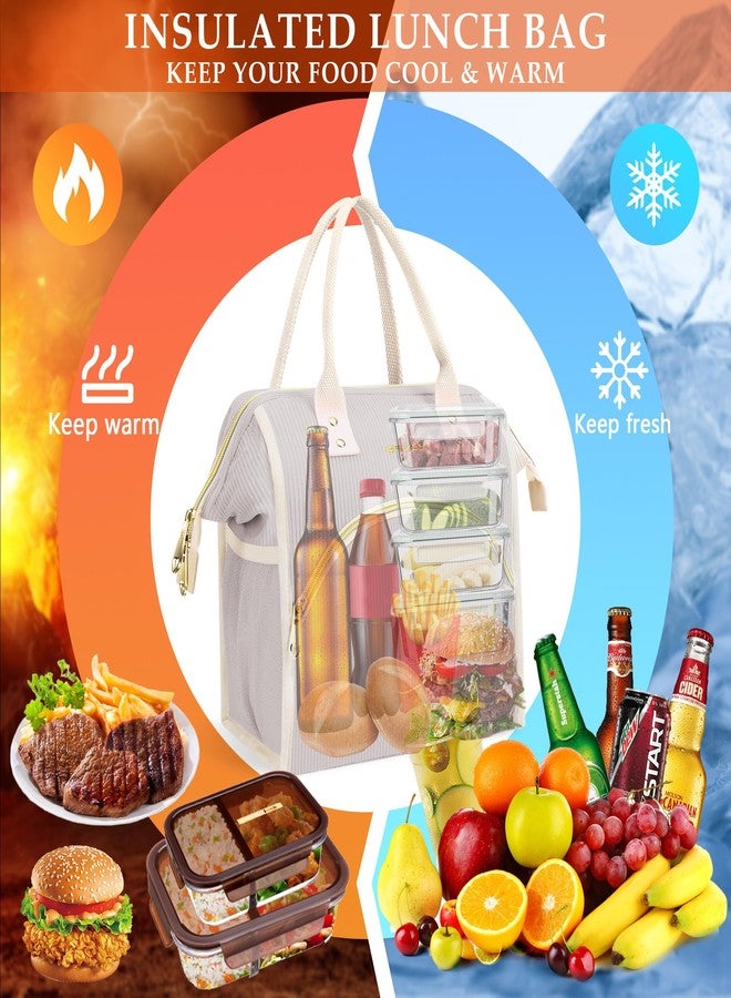 LOKASS Lunch Bag Women Insulated Lunch Box Wide-Open Lunch Tote Bag Large Cooler Bag for Work Picnic Hiking Beach（Light Gray） - Image 3