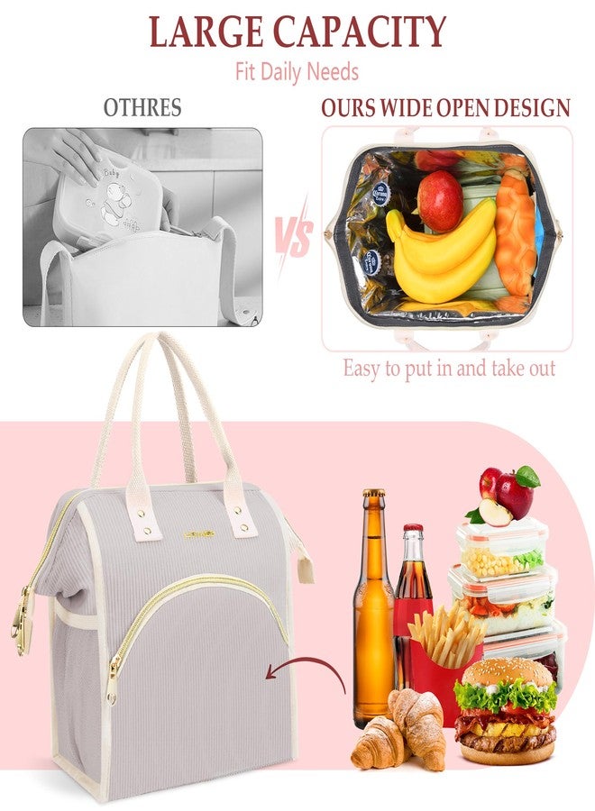 LOKASS Lunch Bag Women Insulated Lunch Box Wide-Open Lunch Tote Bag Large Cooler Bag for Work Picnic Hiking Beach（Light Gray） - Image 2