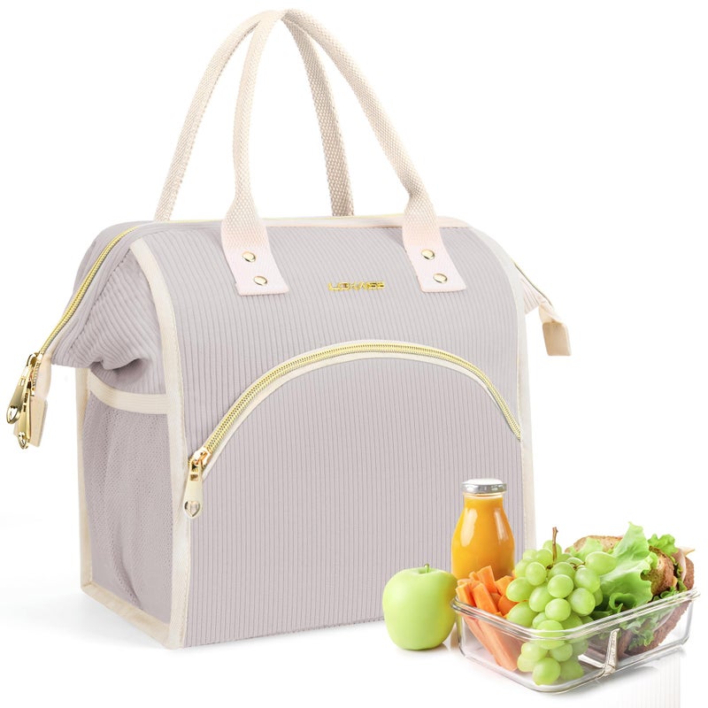 LOKASS Lunch Bag Women Insulated Lunch Box Wide-Open Lunch Tote Bag Large Cooler Bag for Work Picnic Hiking Beach（Light Gray） - Image 1