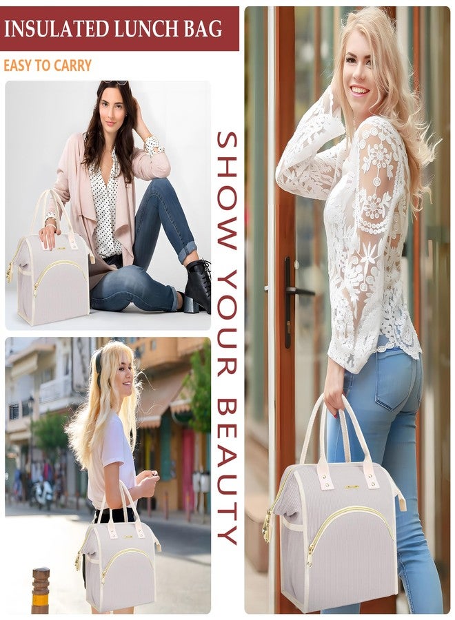 LOKASS Lunch Bag Women Insulated Lunch Box Wide-Open Lunch Tote Bag Large Cooler Bag for Work Picnic Hiking Beach（Light Gray） - Image 5