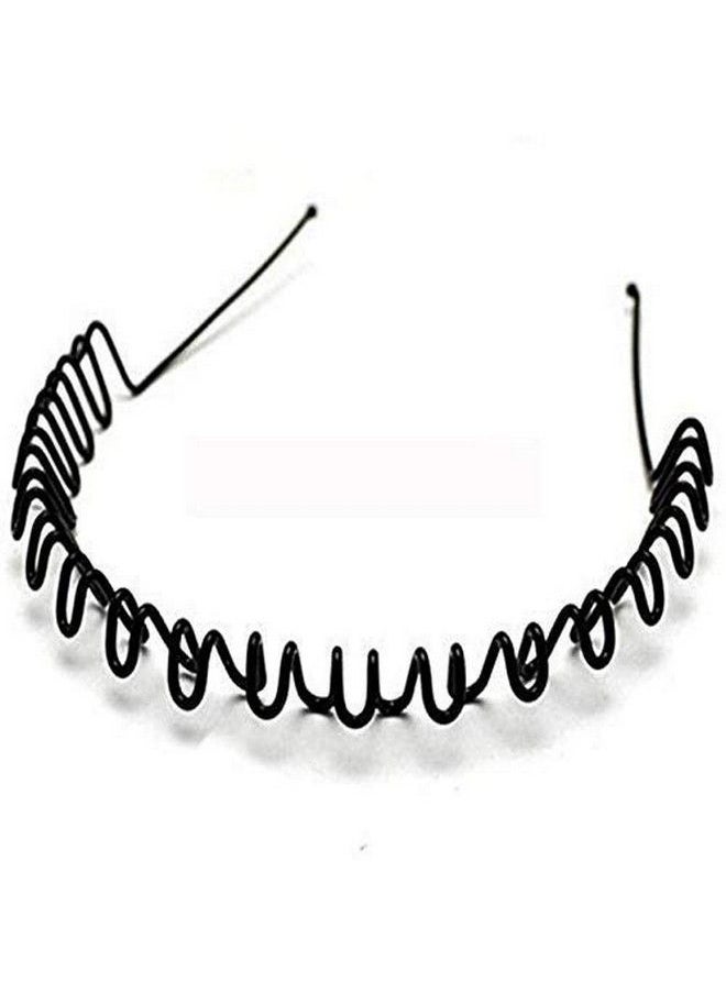 Lighthouse Metalblackwirecurledzigzagwavyunisex/Womenmenhippiewavyzigzagsportmetallichairband Pack Of 1  - Image 3