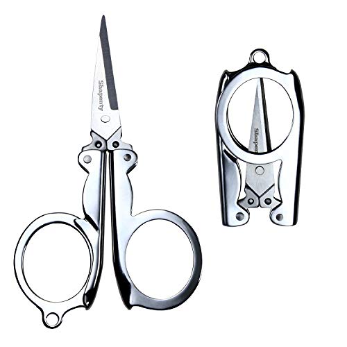 Shapenty Stainless Steel Folding Portable Travel Scissors Small Foldable Paper String Craft Shred Scissors, 2 Pack - Image 1