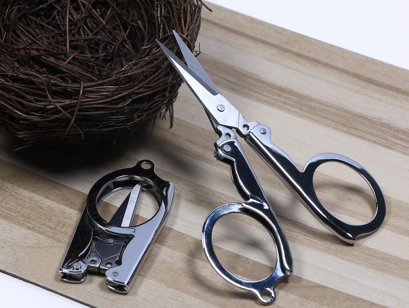 Shapenty Stainless Steel Folding Portable Travel Scissors Small Foldable Paper String Craft Shred Scissors, 2 Pack - Image 2