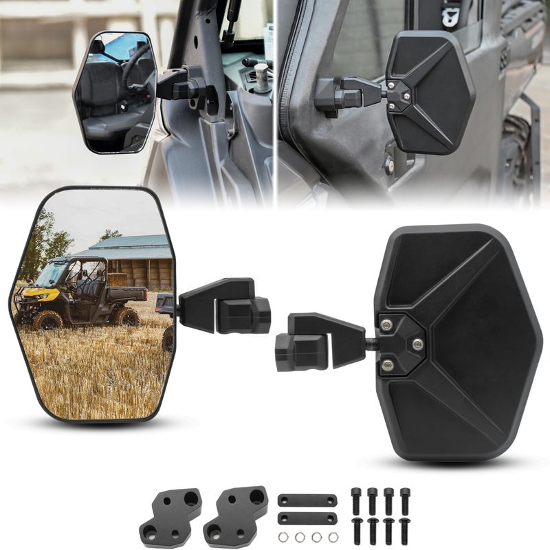 KATIMOTO Side Mirrors for Can Am Defender HD5 HD8 HD10 MAX 20162025 Accessories Wider Ajustable Folding Aluminum Shell Break Away Convex Side Rear View Mirrors Replace 715002459 2PCS