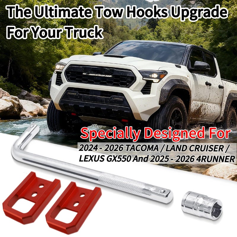 Yinnianets Front Tow Hooks for 2024-2026 Tacoma /2025-2026 4Runner / 2024-2025 Land Cruiser 250, Car Tow Hooks Compatible with Toyota Tacoma/4Runner/Land Cruiser 250 Accessories (Red) - Image 2