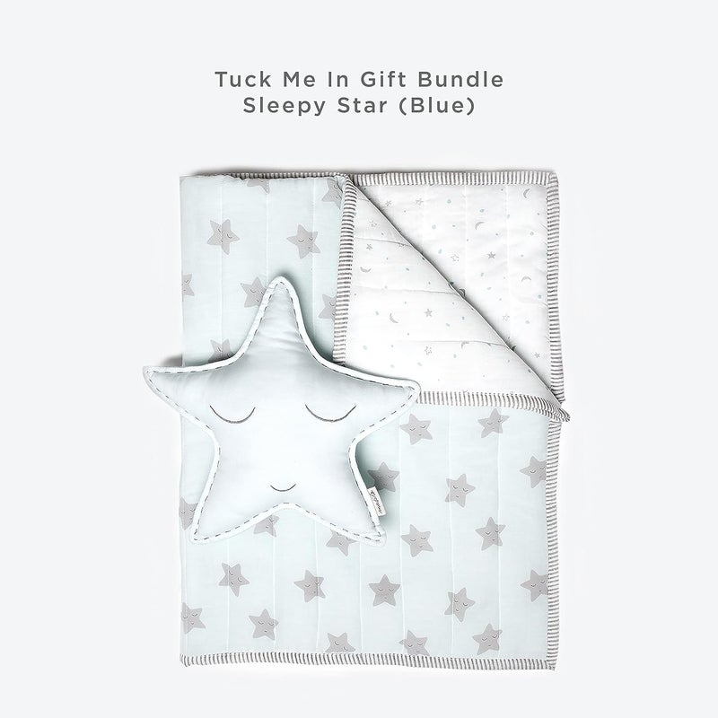Masilo Organic Cotton Baby Blanket with Toy for Newborn/Infant-Quilted Blanket Combo-1X Blanket, 1X Toy, Star Blue - Image 2