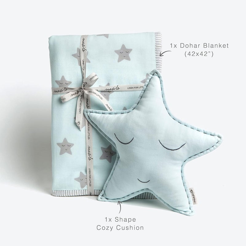 Masilo Organic Cotton Baby Blanket with Toy for Newborn/Infant-Quilted Blanket Combo-1X Blanket, 1X Toy, Star Blue - Image 4