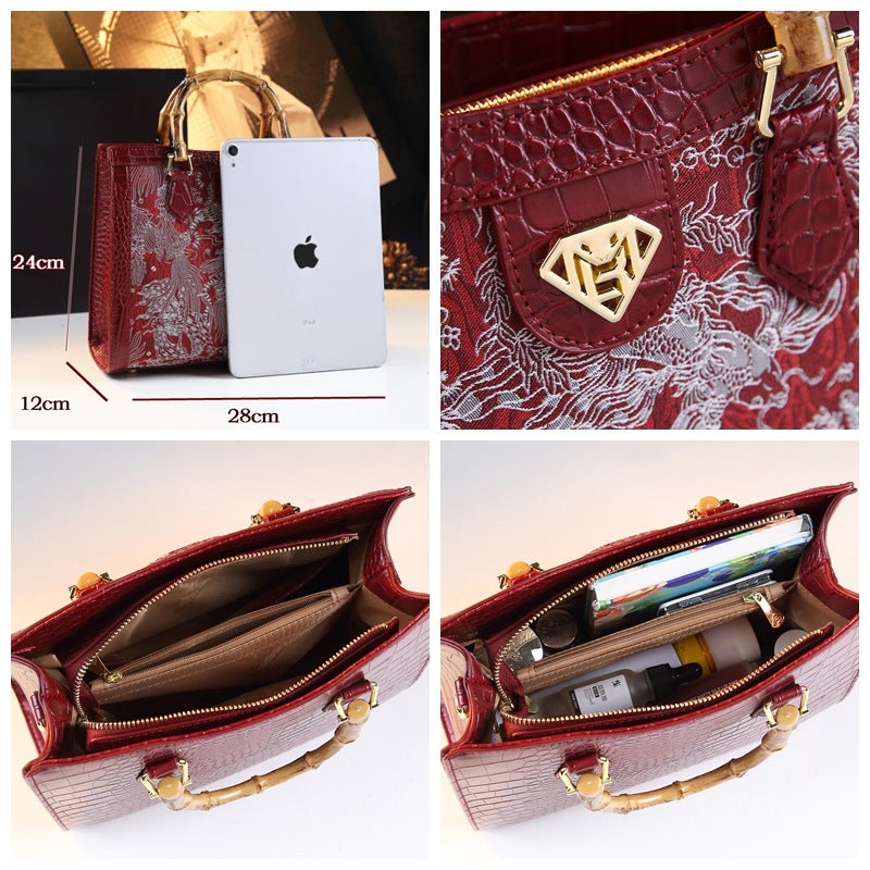 Red Bag For Women, New Chinese Style National Style Embroidered Handbag, Middle-Aged Mother Bag, Wedding Banquet Crossbody Bag For Mother-In-Law, Gift - Image 3