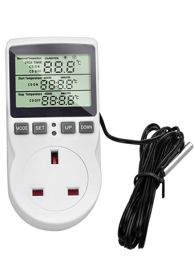 SYOSI Digital Thermostat Temperature Controller Socket Outlet 230V 16A Timer Switch Plug with 1.7m Sensor Heating Refrigerator Thermostat Regulator for Greenhouse Reptile Terrarium Home - Image 1