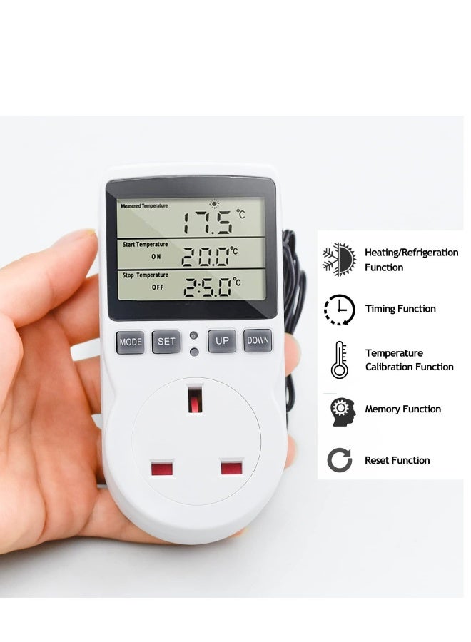 SYOSI Digital Thermostat Temperature Controller Socket Outlet 230V 16A Timer Switch Plug with 1.7m Sensor Heating Refrigerator Thermostat Regulator for Greenhouse Reptile Terrarium Home - Image 3