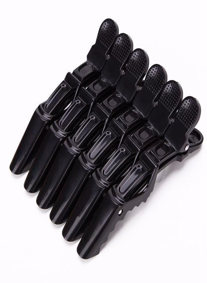 Plenteous مجموعة كبيرة من مشابك تصفيف الشعر الاحترافية، مشابك تقسيم الشعر على شكل تمساح، مشابك على شكل منقار البط، مشابك تقسيم الشعر للنساء، مشابك مانعة للانزلاق مخصصة لمصففي الشعر (أسود)، عبوة من 6 قطع. - Image 1