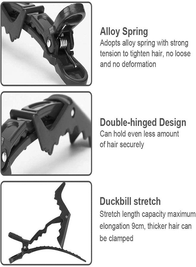 Plenteous مجموعة كبيرة من مشابك تصفيف الشعر الاحترافية، مشابك تقسيم الشعر على شكل تمساح، مشابك على شكل منقار البط، مشابك تقسيم الشعر للنساء، مشابك مانعة للانزلاق مخصصة لمصففي الشعر (أسود)، عبوة من 6 قطع. - Image 3