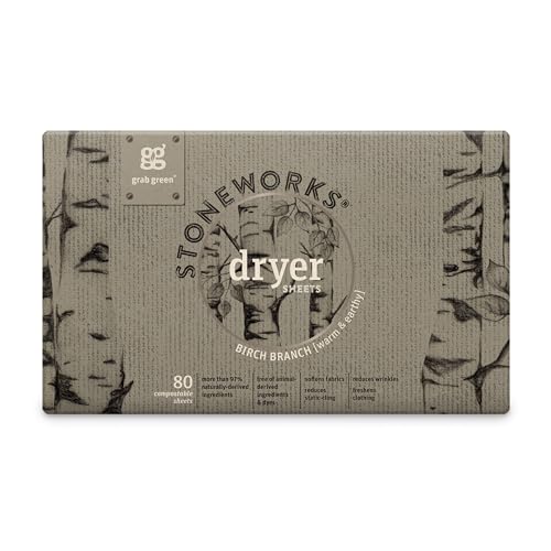 Grab Green, Stoneworks, Dryer Sheets, 80 Compostable Sheets (Birch Branch) - Image 1
