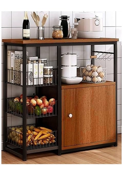 Coffee Storage cabinet, multi-shelf kitchen, with hooks, closed storage space, multi-functional storage rack for microwave oven.