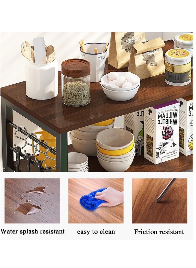 Coffee Storage cabinet, multi-shelf kitchen, with hooks, closed storage space, multi-functional storage rack for microwave oven.