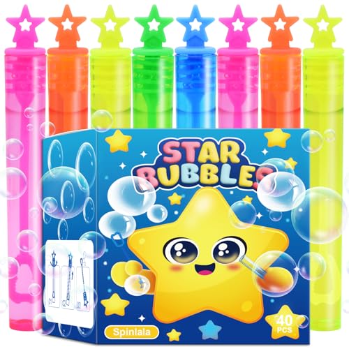 SpinLaLa 40 Pack Bubbles for Kids Party Favors - 5 Colors Mini Stars Bubble Wand Bulk with Bubbles Refill Solution Toys for Carnival Christmas Fiesta Easter Basket Goodie Bag Stuffers Birthday Gifts Supplies - Image 1