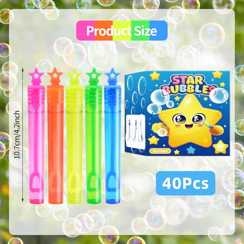 SpinLaLa 40 Pack Bubbles for Kids Party Favors - 5 Colors Mini Stars Bubble Wand Bulk with Bubbles Refill Solution Toys for Carnival Christmas Fiesta Easter Basket Goodie Bag Stuffers Birthday Gifts Supplies - Image 2