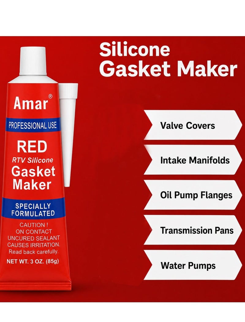 DEFAONS Amar Red RTV Silicone Gasket Maker 85g – High Temperature Resistant Engine Sealant, Automotive Gasket Replacement Compound for Valve Covers, Water Pumps, Intake Manifolds, Oil Pump Flanges, Transmission Pans, Leak Sealing Paste . ERPC 5460 - Image 3