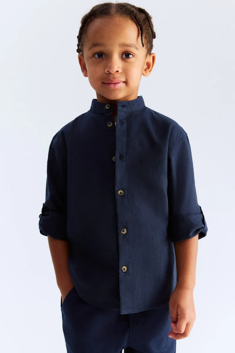 اتش اند ام Linen-blend grandad shirt