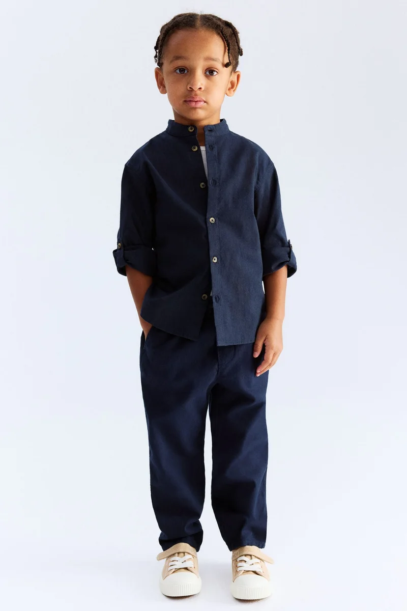 اتش اند ام Linen-blend grandad shirt