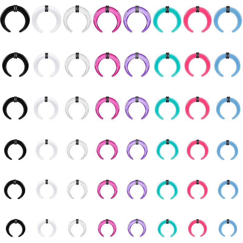 ONESING 48Pcs Acrylic Septum Pincher Tapers 14G 12G 10G 8G 6G 4G Septum Stretching Kit with Black O-Rings Spike Horseshoe C Shape Buffalo Pincher Septum Rings Ear Cartilage Nose Stretch Kit for Women Men - Image 1