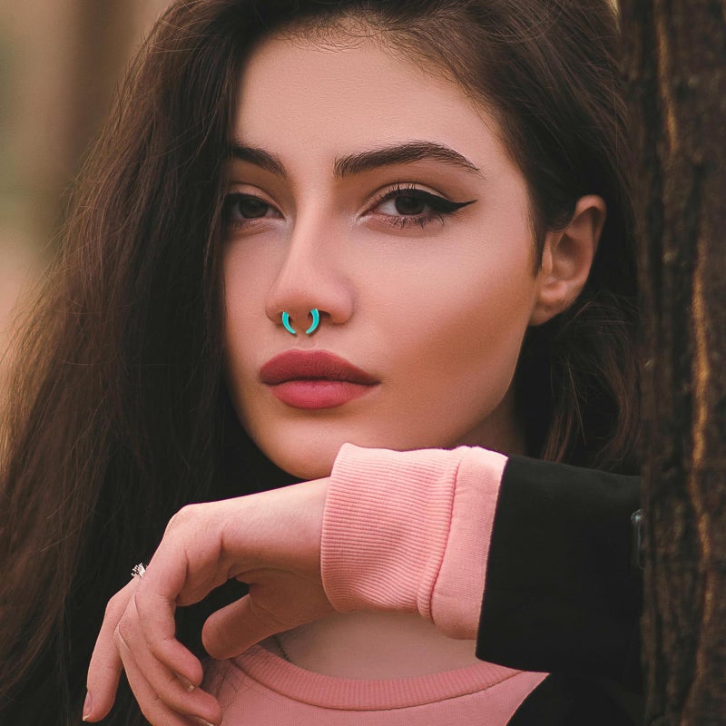 ONESING 48Pcs Acrylic Septum Pincher Tapers 14G 12G 10G 8G 6G 4G Septum Stretching Kit with Black O-Rings Spike Horseshoe C Shape Buffalo Pincher Septum Rings Ear Cartilage Nose Stretch Kit for Women Men - Image 4