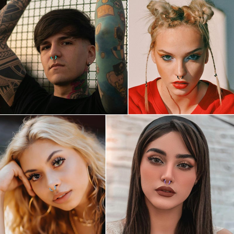 ONESING 48Pcs Acrylic Septum Pincher Tapers 14G 12G 10G 8G 6G 4G Septum Stretching Kit with Black O-Rings Spike Horseshoe C Shape Buffalo Pincher Septum Rings Ear Cartilage Nose Stretch Kit for Women Men - Image 3