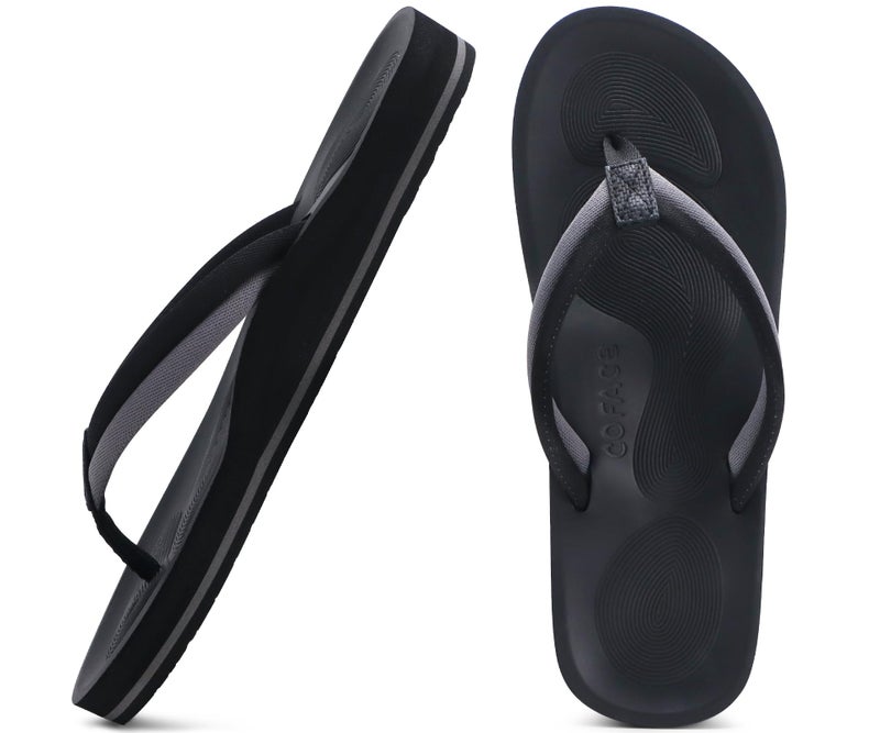 COFACE Flip Flops for Women with Arch Support Comfortable Yoga Mat Woman Beach Sandals Lightweight Orthopedic Womens Flip-Flop Slip On Summer Thong-Sandal Outdoor Size 8 Black - Image 1