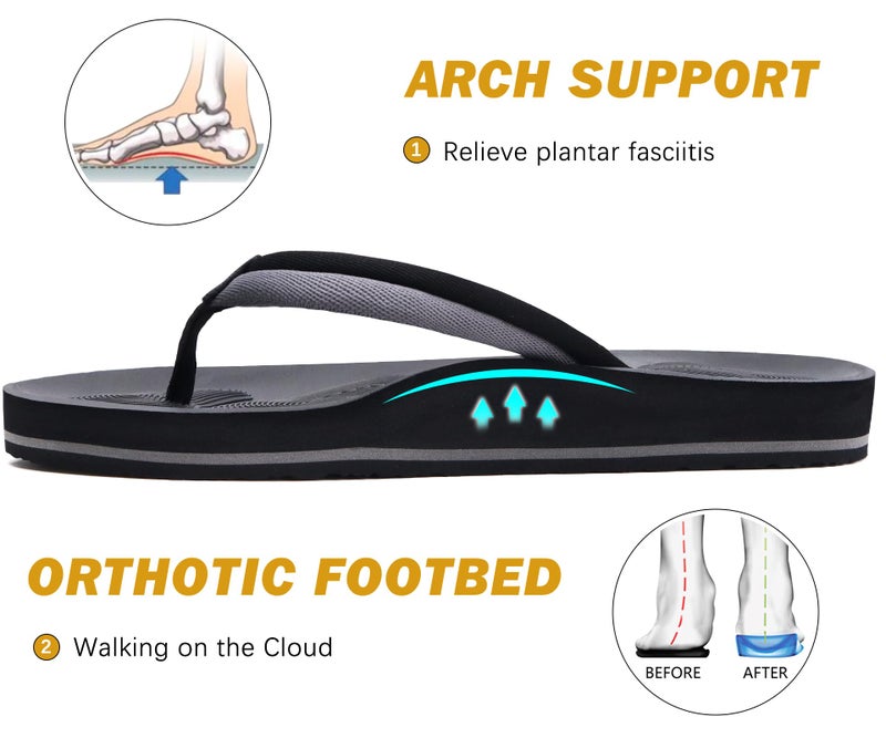 COFACE Flip Flops for Women with Arch Support Comfortable Yoga Mat Woman Beach Sandals Lightweight Orthopedic Womens Flip-Flop Slip On Summer Thong-Sandal Outdoor Size 8 Black - Image 4