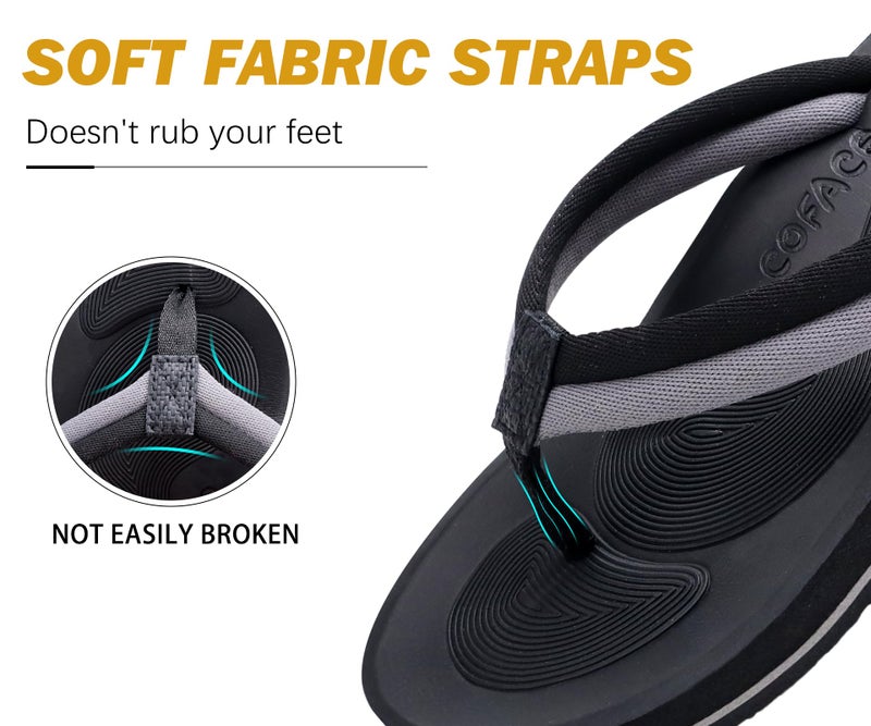 COFACE Flip Flops for Women with Arch Support Comfortable Yoga Mat Woman Beach Sandals Lightweight Orthopedic Womens Flip-Flop Slip On Summer Thong-Sandal Outdoor Size 8 Black - Image 5