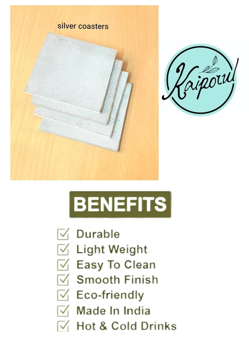 kaiporul Silver Matte Finish 4 pc Coaster Set - Image 5